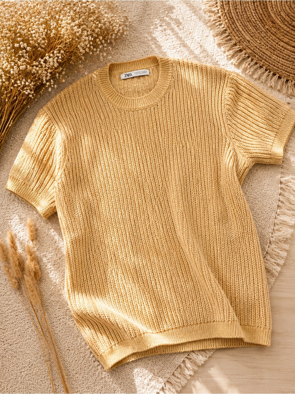 Zara Golden Yellow Short-Sleeve Knit Top